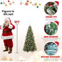 HKM-186963 Pre-lit PE/PVC Christmas Tree with Red Fruits and Pine Cones, Multiple Sizes Available