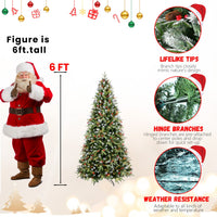HKM-186963 Pre-lit PE/PVC Christmas Tree with Red Fruits and Pine Cones, Multiple Sizes Available