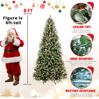 HKM-186963 Pre-lit PE/PVC Christmas Tree with Red Fruits and Pine Cones, Multiple Sizes Available