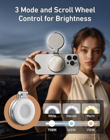 HKM-187091 Magnetic Clip-On Selfie Ring Light for Smartphones - Rechargeable, Adjustable Illumination for Video Calls and Selfies
