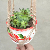 HKM-187283 Hemp Rope Flower Pot Net Bag - Wall-Mounted Hanging Planter with Durable Design