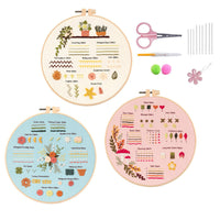 HKM-187347 Embroidery Beginner Material Package Kit with Flower and Leaf Patterns, Includes Frame and Accessories