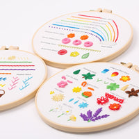 HKM-187347 Embroidery Beginner Material Package Kit with Flower and Leaf Patterns, Includes Frame and Accessories
