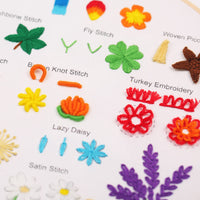 HKM-187347 Embroidery Beginner Material Package Kit with Flower and Leaf Patterns, Includes Frame and Accessories