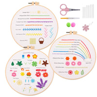 HKM-187347 Embroidery Beginner Material Package Kit with Flower and Leaf Patterns, Includes Frame and Accessories