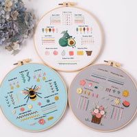 HKM-187347 Embroidery Beginner Material Package Kit with Flower and Leaf Patterns, Includes Frame and Accessories
