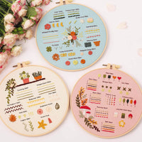 HKM-187347 Embroidery Beginner Material Package Kit with Flower and Leaf Patterns, Includes Frame and Accessories