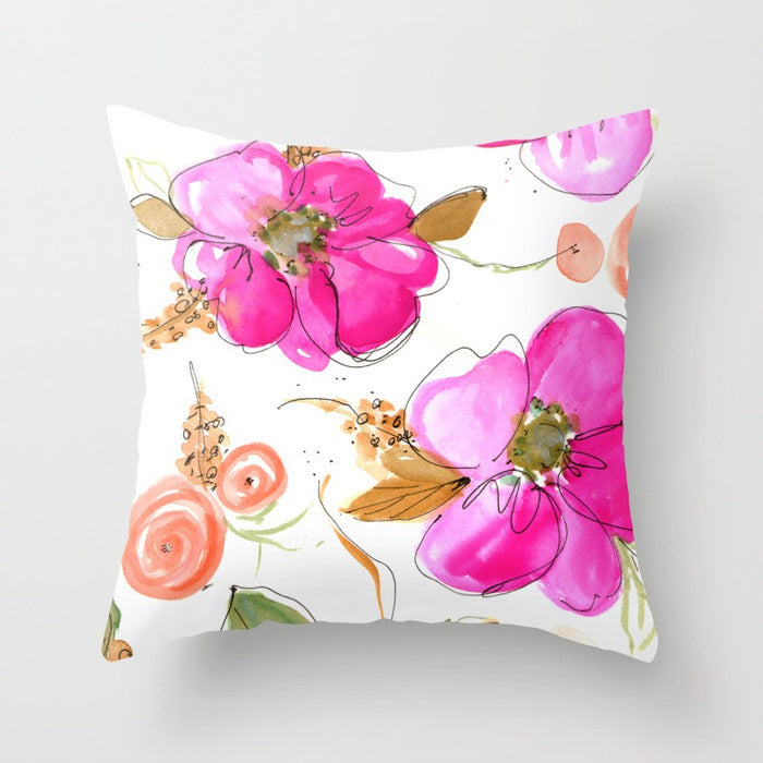 HKM-187475 Modern Simple Flower Design Pillow Cover - 45x45cm Polyester Cushion Case
