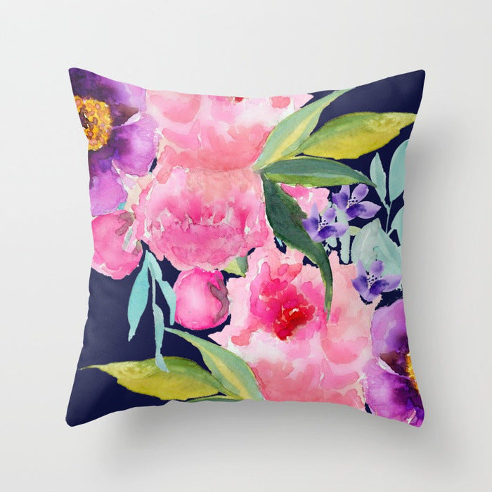 HKM-187475 Modern Simple Flower Design Pillow Cover - 45x45cm Polyester Cushion Case