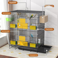 HKM-187603 Double-Layer Metal Bird Cage with Swing Ladder and Nest - Black 51 x 34 x 74 cm