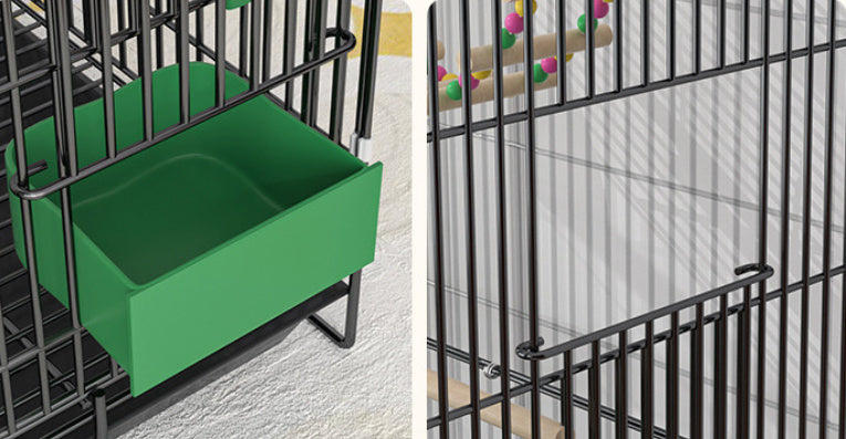 HKM-187603 Double-Layer Metal Bird Cage with Swing Ladder and Nest - Black 51 x 34 x 74 cm