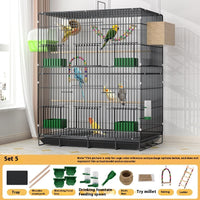 HKM-187603 Double-Layer Metal Bird Cage with Swing Ladder and Nest - Black 51 x 34 x 74 cm