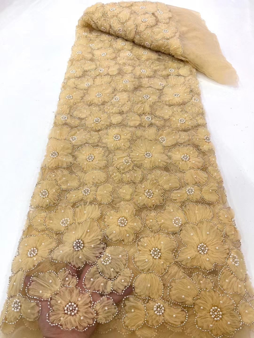 HKM-187667 Three-Dimensional Flower Lace Fabric Foam Tube Mesh - 5 Yards in Multiple Colors
