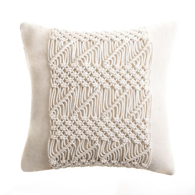 HKM-187731 Hand-Woven Cotton Thread Cushion Cover - 45x45 cm & 40x40 cm Options with Invisible Zipper