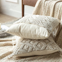HKM-187731 Hand-Woven Cotton Thread Cushion Cover - 45x45 cm & 40x40 cm Options with Invisible Zipper