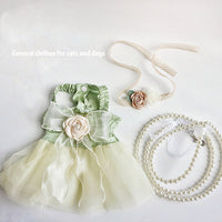 HKM-188115 Elegant Green Dog and Cat Outfit with Traction Skirt, Collar, and Rope - Multiple Sizes Available