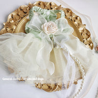 HKM-188115 Elegant Green Dog and Cat Outfit with Traction Skirt, Collar, and Rope - Multiple Sizes Available