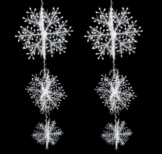 HKM-188115 Three-Dimensional Snowflake String Decorations - Set of 6 in Varying Sizes (18cm, 27cm, 36cm)