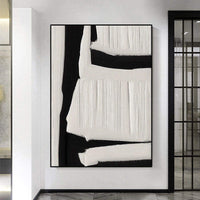 HKM-188435 Large Black and White Abstract Textured Wall Art - Handmade Oil Painting on Canvas for Modern Home Decor