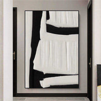 HKM-188435 Large Black and White Abstract Textured Wall Art - Handmade Oil Painting on Canvas for Modern Home Decor