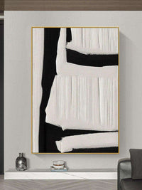 HKM-188435 Large Black and White Abstract Textured Wall Art - Handmade Oil Painting on Canvas for Modern Home Decor
