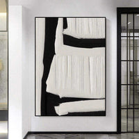 HKM-188435 Large Black and White Abstract Textured Wall Art - Handmade Oil Painting on Canvas for Modern Home Decor