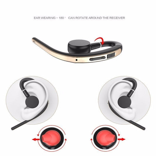 HKM-188563 Wireless Bluetooth Headset with Mic, Voice Control, Noise Cancelling Technology, Adjustable Earhook, Sweatproof for All-Day Comfort
