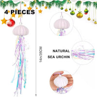 HKM-188627 Coastal Sea Urchin Ornaments – Set of 4 Hanging Decorations for Holiday Trees