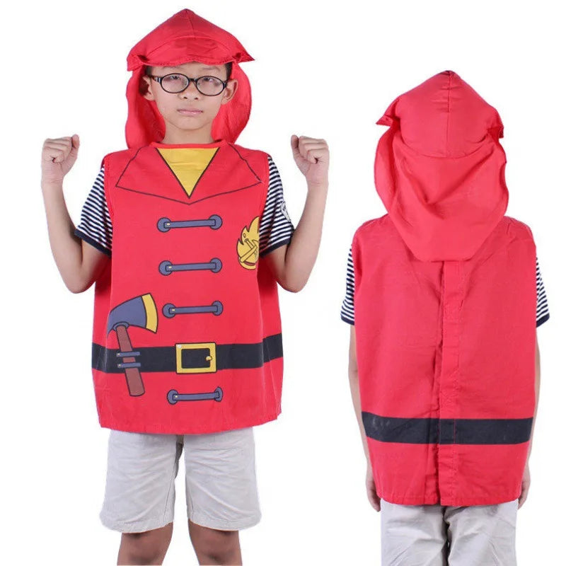 KTX-188755 Kids Role Play Costume Set - Firefighter, Chef, Police, Engineer - Pretend Play Toys for Ages 5 and Up