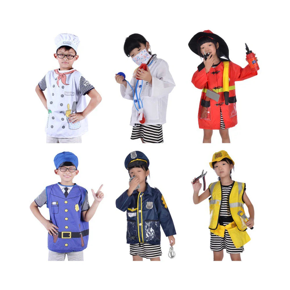 KTX-188755 Kids Role Play Costume Set - Firefighter, Chef, Police, Engineer - Pretend Play Toys for Ages 5 and Up