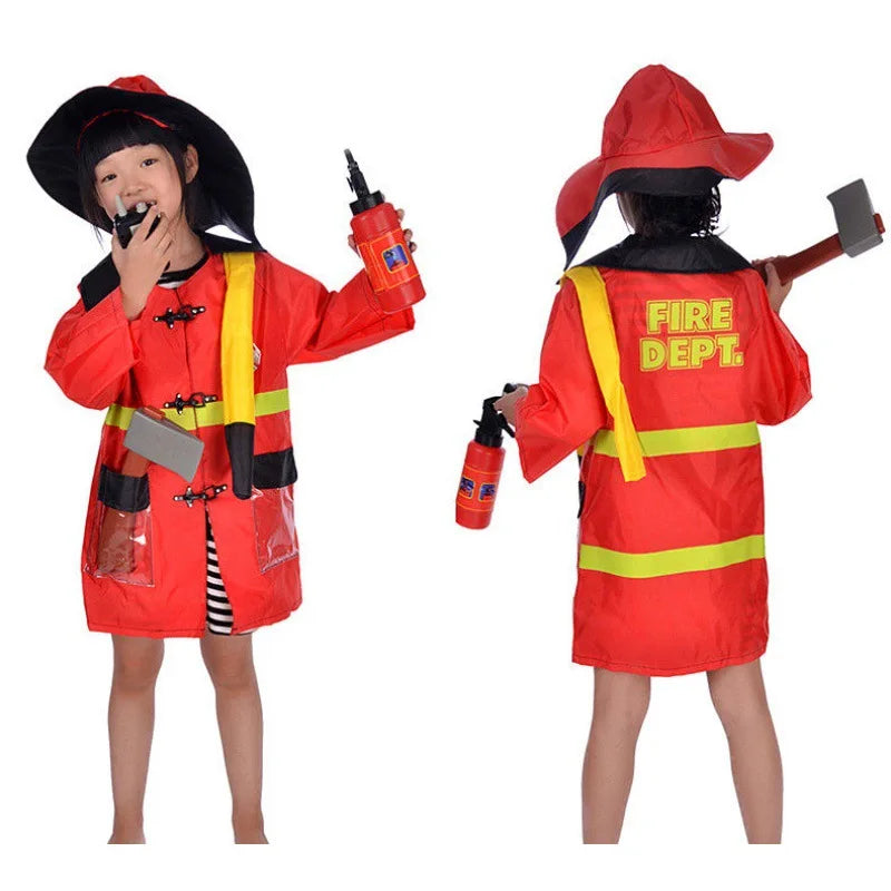 KTX-188755 Kids Role Play Costume Set - Firefighter, Chef, Police, Engineer - Pretend Play Toys for Ages 5 and Up