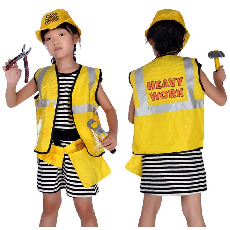 KTX-188755 Kids Role Play Costume Set - Firefighter, Chef, Police, Engineer - Pretend Play Toys for Ages 5 and Up