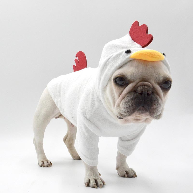 HKM-189075 Cozy Cotton Rooster Style Dog Hoodie Sweater in White