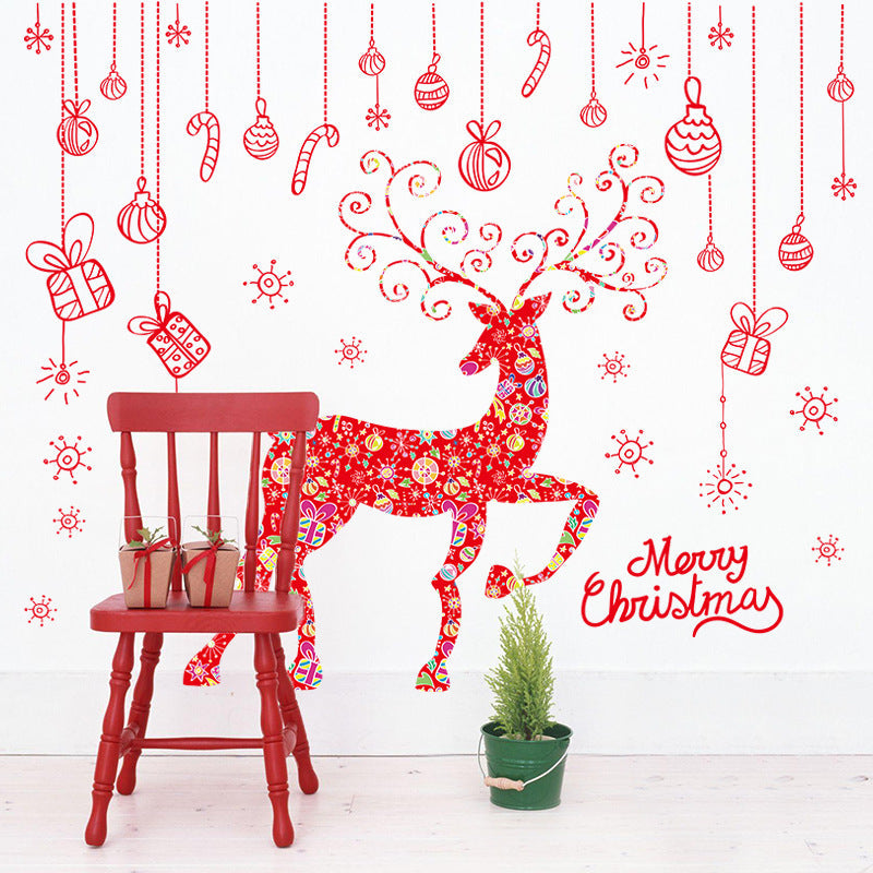 HKM-189267 Santa Claus Christmas Tree Wall Mural Sticker - Waterproof PVC Decor (2 Pieces)