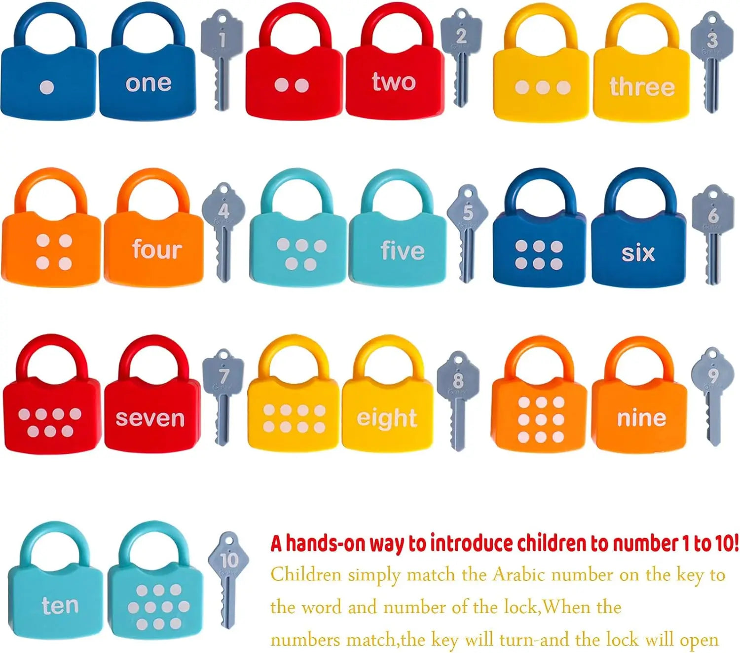 Educational Number and Alphabet Learning Lock and Key Matching Game for Kids
