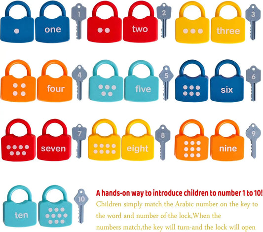 Educational Number and Alphabet Learning Lock and Key Matching Game for Kids