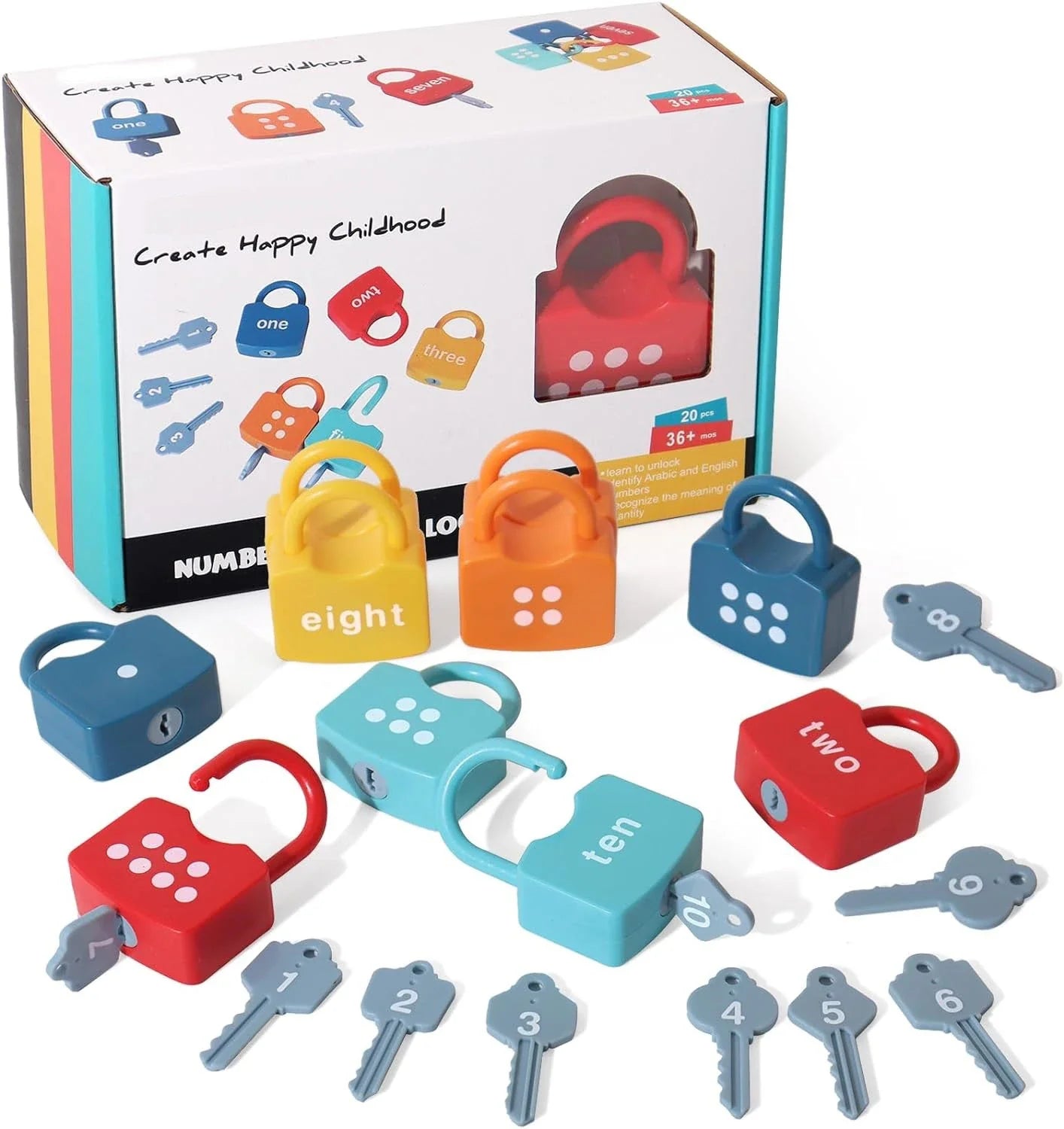 Educational Number and Alphabet Learning Lock and Key Matching Game for Kids