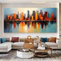HKM-189587 Handmade Oil Painting on Canvas - Modern Abstract Urban Street Scene for Home Décor – Unstretched and Frameless