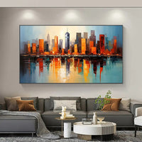 HKM-189587 Handmade Oil Painting on Canvas - Modern Abstract Urban Street Scene for Home Décor – Unstretched and Frameless
