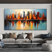 HKM-189587 Handmade Oil Painting on Canvas - Modern Abstract Urban Street Scene for Home Décor – Unstretched and Frameless