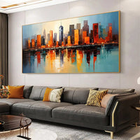 HKM-189587 Handmade Oil Painting on Canvas - Modern Abstract Urban Street Scene for Home Décor – Unstretched and Frameless