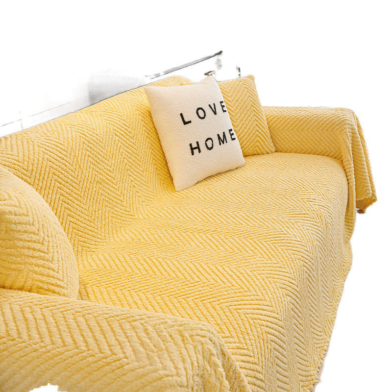 HKM-189651 All-Season Double-Sided Plush Towel Cover for Sofas and Air Conditioners - Herringbone Pattern