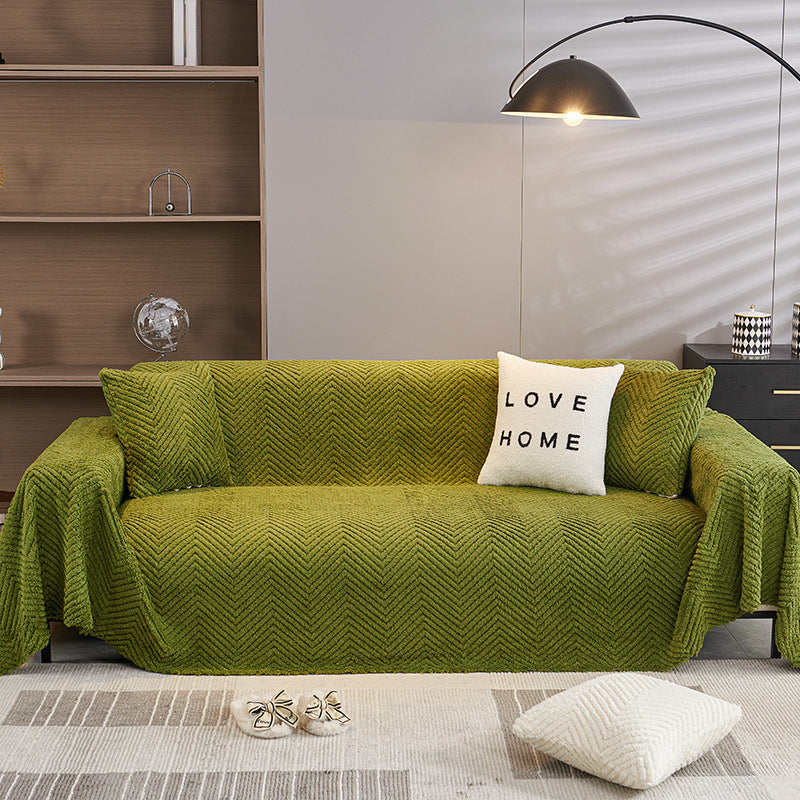 HKM-189651 All-Season Double-Sided Plush Towel Cover for Sofas and Air Conditioners - Herringbone Pattern