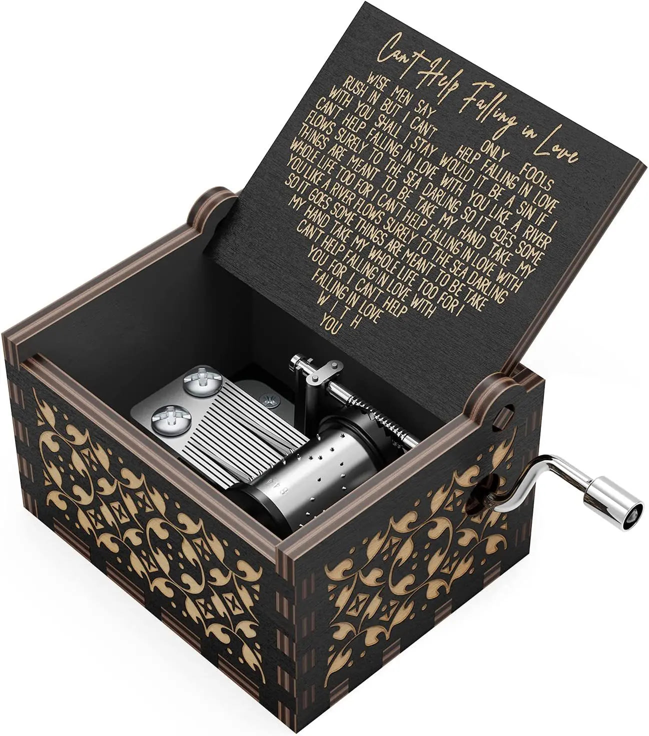 HKM-189651 Falling in Love Hand Crank Wooden Music Box for Romantic Gifts