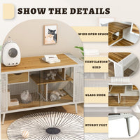 HKM-189651 Spacious Cat House with Tempered Glass Doors for Living Rooms and Dens