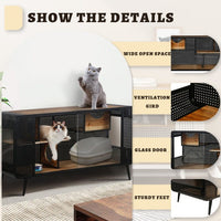 HKM-189651 Spacious Cat House with Tempered Glass Doors for Living Rooms and Dens