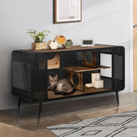 HKM-189651 Spacious Cat House with Tempered Glass Doors for Living Rooms and Dens