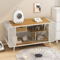 HKM-189651 Spacious Cat House with Tempered Glass Doors for Living Rooms and Dens