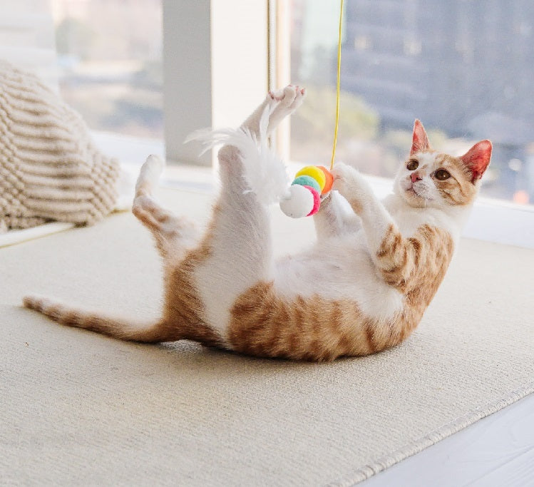 HKM-189843 Interactive Telescopic Cat Toy with Feather and Elastic Rope for Engaging Playtime