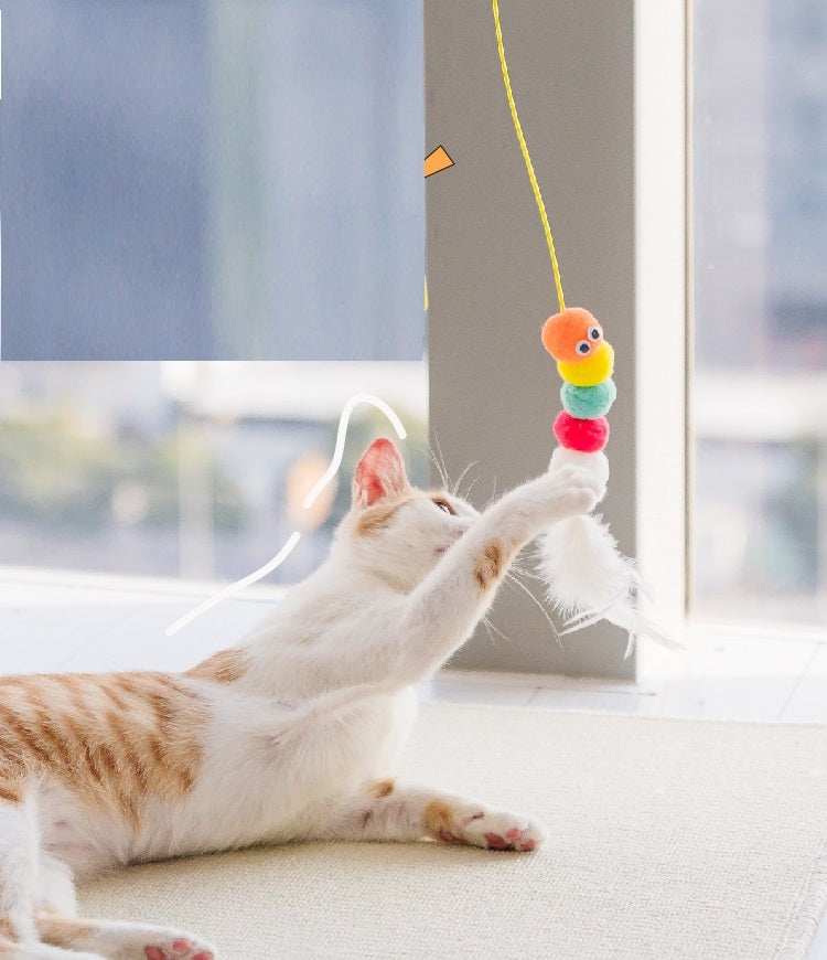 HKM-189843 Interactive Telescopic Cat Toy with Feather and Elastic Rope for Engaging Playtime